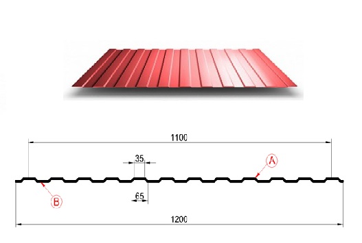 Профнастил МП10 х 1100 - A (ECOSTEEL-01-Кирпич-0.5) в Лобне