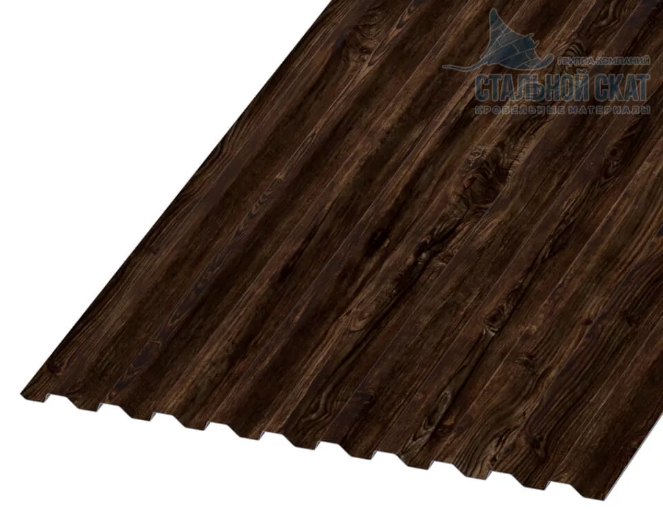 Фото: Профнастил С21 х 1000 - B (ECOSTEEL_MA_Д-12-Античный Дуб-0.45) в Лобне