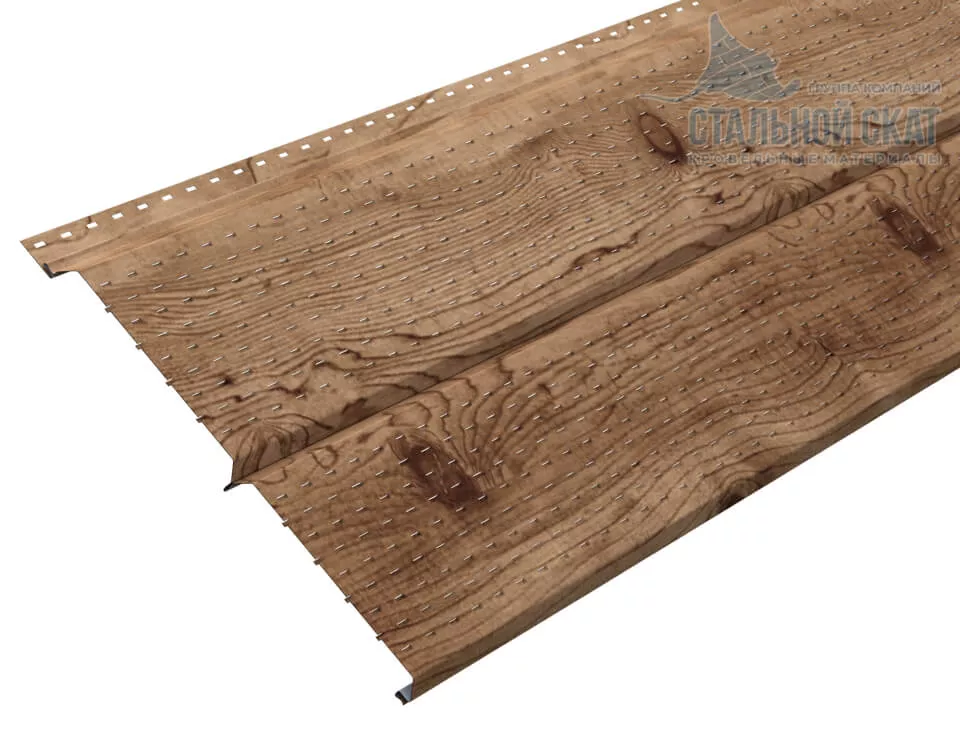 Софит перфор. Lбрус-XL-14х335 (ECOSTEEL_T-12-Золотой Орех-0.45) в Лобне